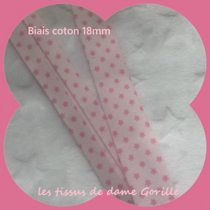 biais coton rose pale étoilé