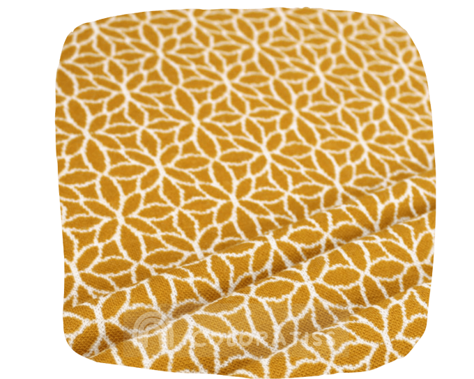 Jersey interlock Mérinos Fanni Fleurs moutarde par 10 cm