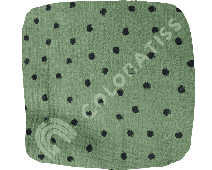 Double Gaze Mousseline Spots vert kaki par 10 cm