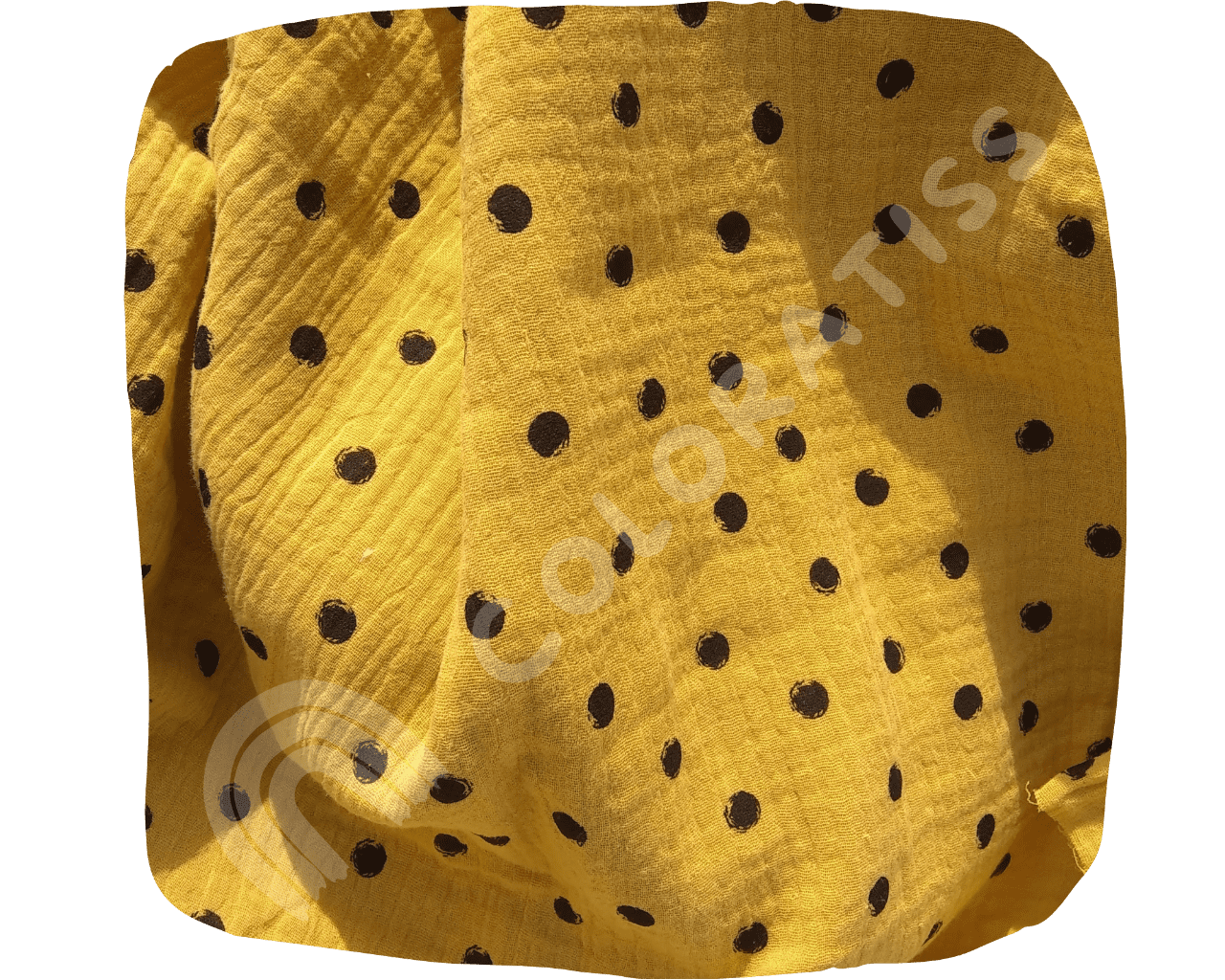 Double Gaze Mousseline Spots jaune moutarde par 10 cm