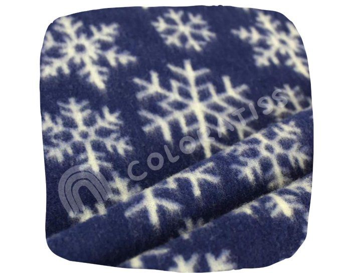 Polaire laine mérinos Bleu foncé flocons blanc